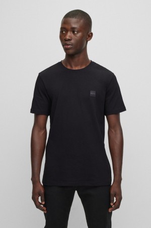 Camiseta Hugo Boss Relaxed-fit In Algodon With Logo Patch Hombre Negros | 45029-IGXP