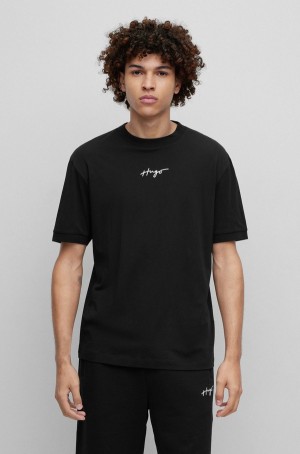 Camiseta Hugo Boss Relaxed-fit In Algodon With Embroidered Logo Hombre Negros | 45396-ILWU