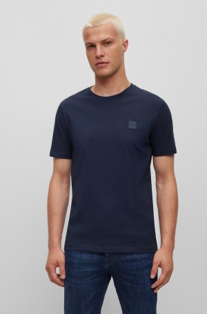 Camiseta Hugo Boss Relaxed-fit In Algodon With Logo Patch Hombre Azules Oscuro | 07819-QCOJ
