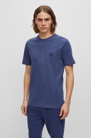 Camiseta Hugo Boss Relaxed-fit In Algodon With Logo Patch Hombre Azules Oscuro | 18359-OEWV