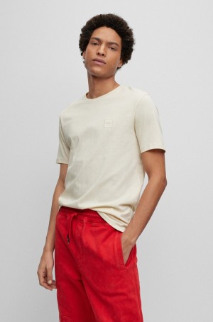 Camiseta Hugo Boss Relaxed-fit In Algodon With Logo Patch Hombre Beige Claro | 25897-MSBU