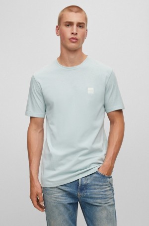 Camiseta Hugo Boss Relaxed-fit In Algodon With Logo Patch Hombre Azules Claro | 51428-JCOB