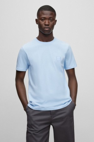 Camiseta Hugo Boss Relaxed-fit In Algodon With Logo Patch Hombre Azules Claro | 90637-BEKI