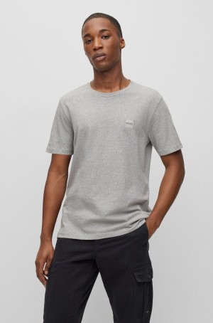 Camiseta Hugo Boss Relaxed-fit In Algodon With Logo Patch Hombre Grises Claro | 30284-YTNS
