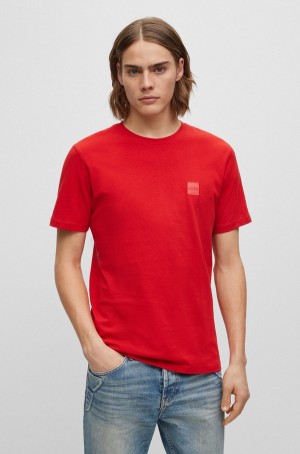 Camiseta Hugo Boss Relaxed-fit In Algodon With Logo Patch Hombre Rojos | 92078-TOQW