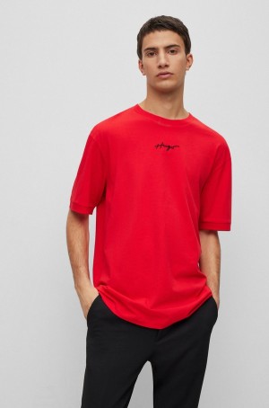 Camiseta Hugo Boss Relaxed-fit In Algodon With Embroidered Logo Hombre Rojos | 73180-AKIH