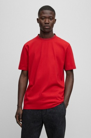 Camiseta Hugo Boss Relaxed-fit In Algodon With Detailed Collarband Hombre Rojos | 79603-JFSO