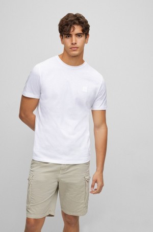 Camiseta Hugo Boss Relaxed-fit In Algodon With Logo Patch Hombre Blancos | 83972-LANO