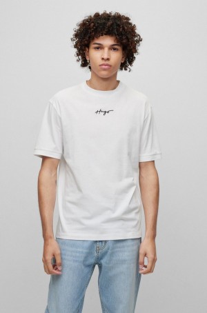 Camiseta Hugo Boss Relaxed-fit In Algodon With Embroidered Logo Hombre Blancos | 71459-XLYC