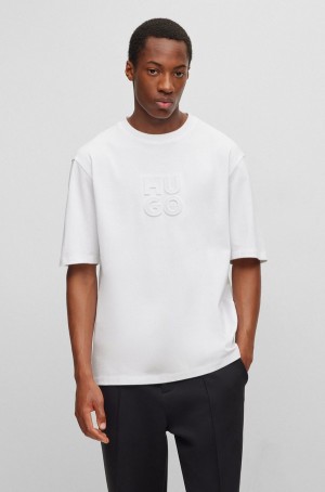 Camiseta Hugo Boss Relaxed-fit In Algodon With Stacked Logo Hombre Blancos | 18563-OQEX