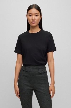 Camiseta Hugo Boss Relaxed-fit In Algodon Mujer Negros | 76325-OEBS