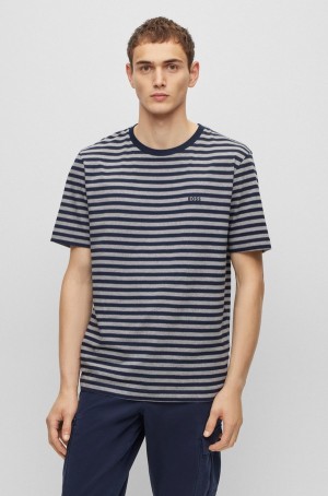 Camiseta Hugo Boss Relaxed-fit In Pure Algodon With Horizontal Stripes Hombre Grises | 98214-BKPZ
