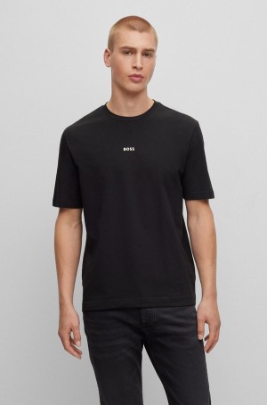 Camiseta Hugo Boss Relaxed-fit In Stretch Algodon With Logo Print Hombre Negros | 30476-CETN