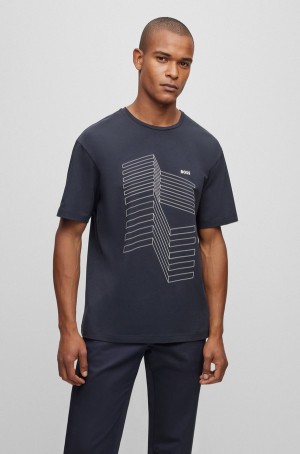 Camiseta Hugo Boss Relaxed-fit In Stretch Algodon With Logo Artwork Hombre Azules Oscuro | 21874-ESTC