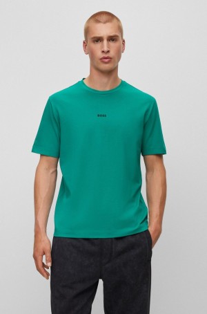 Camiseta Hugo Boss Relaxed-fit In Stretch Algodon With Logo Print Hombre Verdes Oscuro | 71254-QTWN
