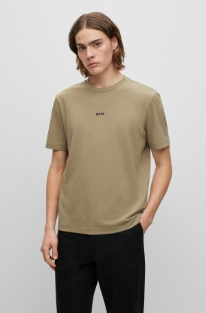 Camiseta Hugo Boss Relaxed-fit In Stretch Algodon With Logo Print Hombre Kaki | 72834-VCDU