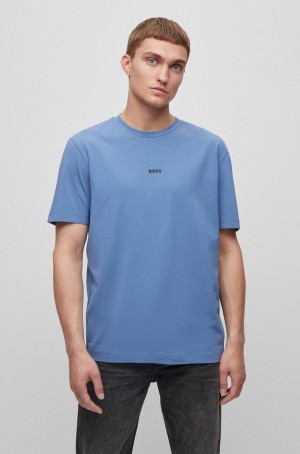 Camiseta Hugo Boss Relaxed-fit In Stretch Algodon With Logo Print Hombre Azules Claro | 59628-LUEK