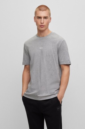 Camiseta Hugo Boss Relaxed-fit In Stretch Algodon With Logo Print Hombre Grises Claro | 46187-TNPU