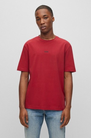 Camiseta Hugo Boss Relaxed-fit In Stretch Algodon With Logo Print Hombre Rojos | 94072-SUAZ