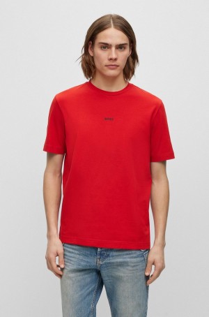 Camiseta Hugo Boss Relaxed-fit In Stretch Algodon With Logo Print Hombre Rojos | 65403-UHTA