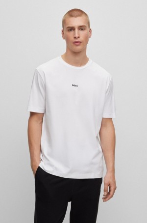 Camiseta Hugo Boss Relaxed-fit In Stretch Algodon With Logo Print Hombre Blancos | 93520-OEKZ