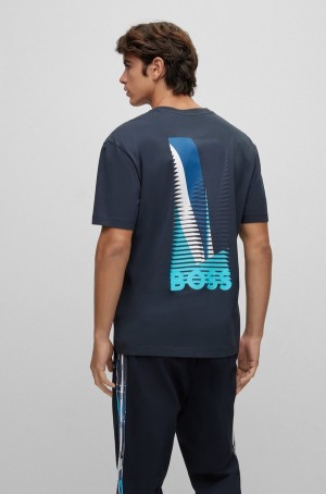 Camiseta Hugo Boss Relaxed-fit In Stretch Algodon With Printed Artwork Hombre Azules Oscuro | 31645-PWSJ