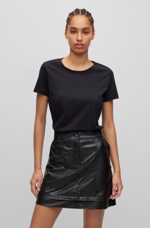 Camiseta Hugo Boss Slim-fit In Organic Algodon With Tonal Logo Mujer Negros | 96034-ZUJF