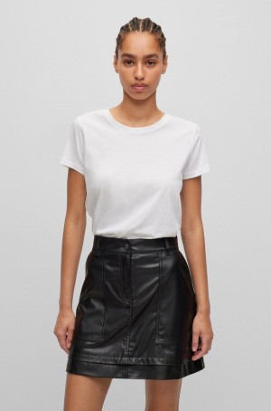 Camiseta Hugo Boss Slim-fit In Organic Algodon With Tonal Logo Mujer Blancos | 57349-SOEY