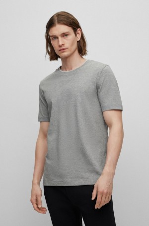 Camiseta Hugo Boss Slim-fit In Structured Algodon With Double Collar Hombre Grises | 26305-GVCA