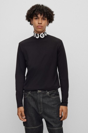 Camiseta Hugo Boss Slim-fit With Branded Stand Collar Hombre Negros | 24758-EHVR