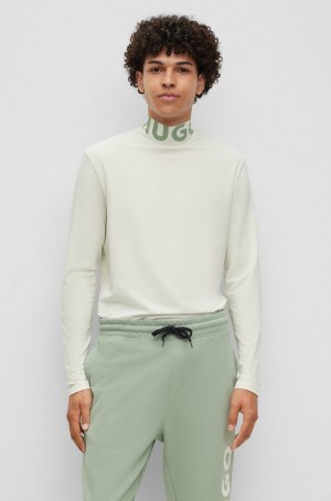 Camiseta Hugo Boss Slim-fit With Branded Stand Collar Hombre Blancos | 97538-MXAG