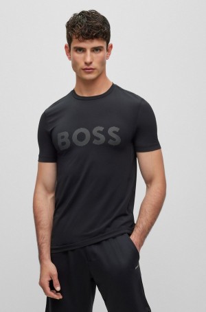 Camiseta Hugo Boss Slim-fit With Decorative Reflective Logo Hombre Negros | 75216-DENU