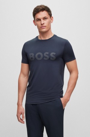 Camiseta Hugo Boss Slim-fit With Decorative Reflective Logo Hombre Azules Oscuro | 31465-JUXL