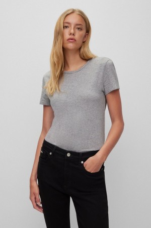 Camiseta Hugo Boss Slub-cotton Regular-fit With Crew Neckline Mujer Grises | 78312-ZPWH