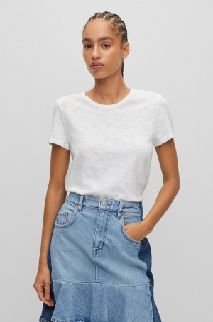 Camiseta Hugo Boss Slub-cotton Regular-fit With Crew Neckline Mujer Blancos | 70836-IEYN