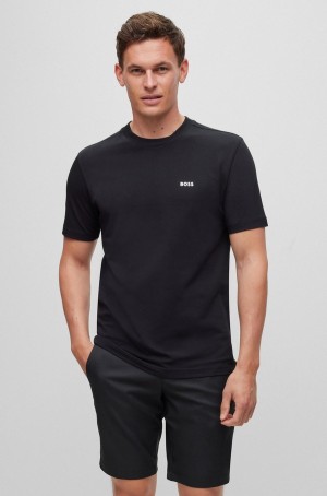 Camiseta Hugo Boss Stretch-cotton With Contrast Logo Hombre Negros | 89574-QAHJ