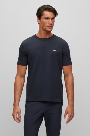 Camiseta Hugo Boss Stretch-cotton With Contrast Logo Hombre Azules Oscuro | 60417-ULKB