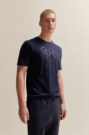 Camiseta Hugo Boss Stretch-cotton With Mirror-effect Artwork Hombre Azules Oscuro | 13287-WOBT