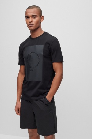 Camiseta Hugo Boss Stretch-cotton With Printed And Embroidered Artwork Hombre Negros | 70359-CXIE