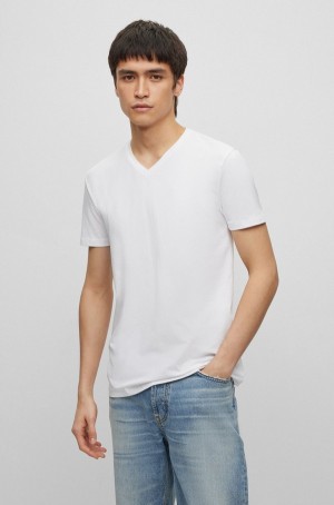 Camiseta Hugo Boss Two-pack Of Slim-fit In Stretch Algodon Hombre Blancos | 17034-ERXC