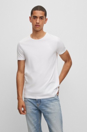 Camiseta Hugo Boss Two-pack Of Slim-fit In Stretch Algodon Hombre Blancos | 15807-BHQA
