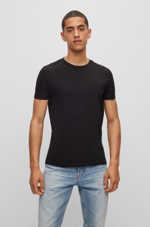 Camiseta Hugo Boss Two-pack Of Slim-fit In Stretch Algodon Hombre Blancos Negros | 93104-ZKAM