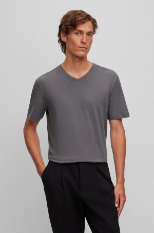 Camiseta Hugo Boss V-neck In Mercerised Algodon Hombre Azules Oscuro | 81540-EMLZ