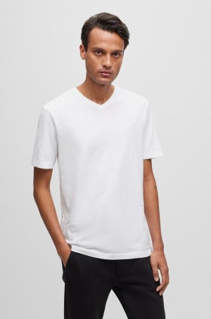 Camiseta Hugo Boss V-neck In Mercerised Algodon Hombre Blancos | 71892-DRKL