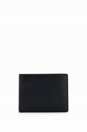 Carteras Hugo Boss Cuero Trifold With Embossed Logo And Coin Pocket Hombre Negros | 08263-RPXQ