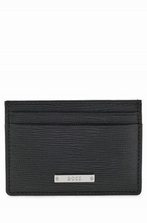 Carteras Hugo Boss Embossed-leather Card Holder With Logo Plaque Hombre Negros | 81264-VYDI