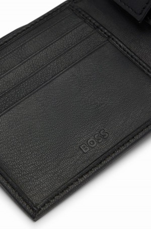 Carteras Hugo Boss Embossed-logo In Grained Cuero With Coin Pocket Hombre Negros | 59648-URIY