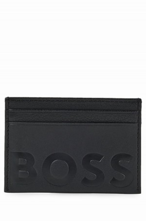Carteras Hugo Boss Grained-leather Card Holder With Embossed Logo Hombre Negros | 04683-QDZM