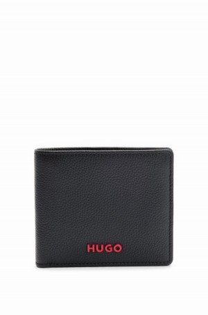 Carteras Hugo Boss Grained-leather With Red Logo Lettering Hombre Negros | 38045-ZDPV