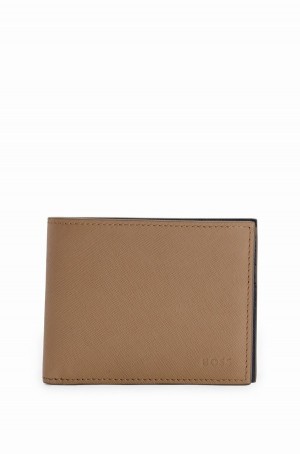 Carteras Hugo Boss Textured-leather Billfold With Embossed Logo Hombre Marrom | 62105-QSZC